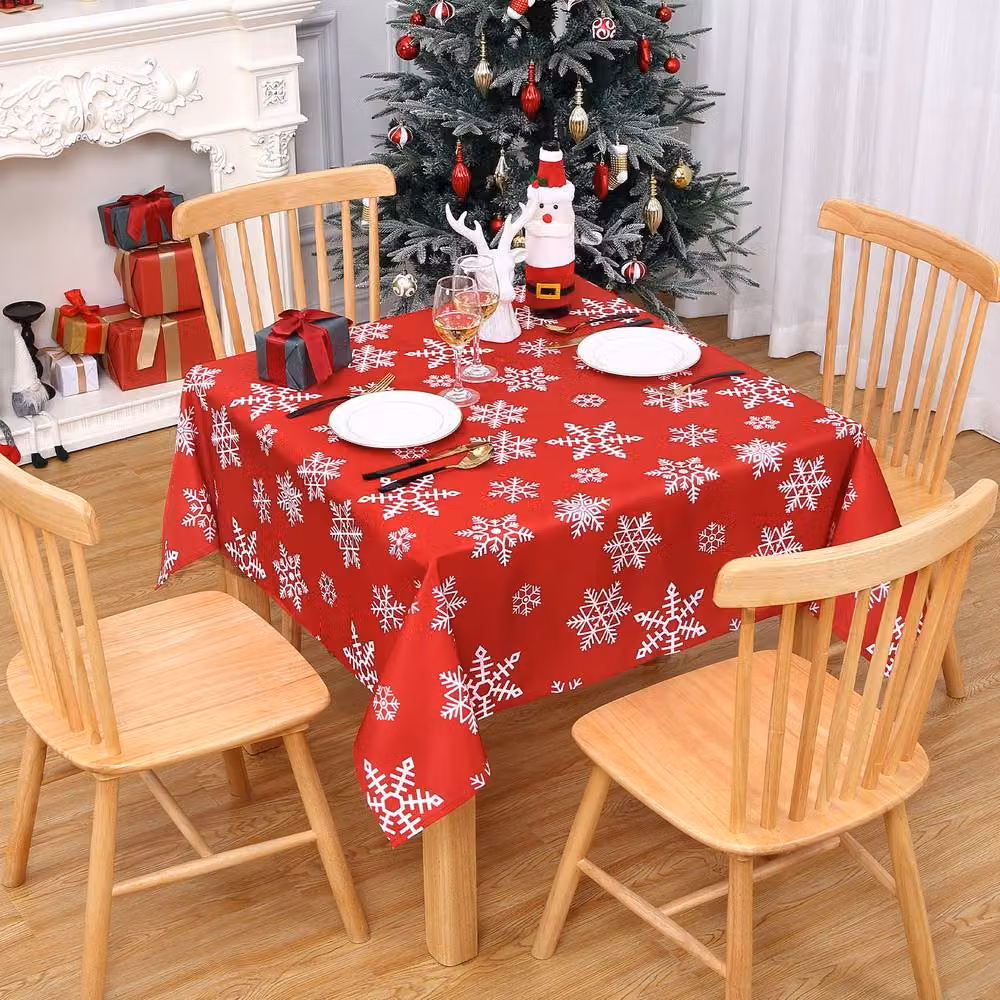 London Boutique Red Christmas Snowflake Design Polyester Washable Tablecloth – 3