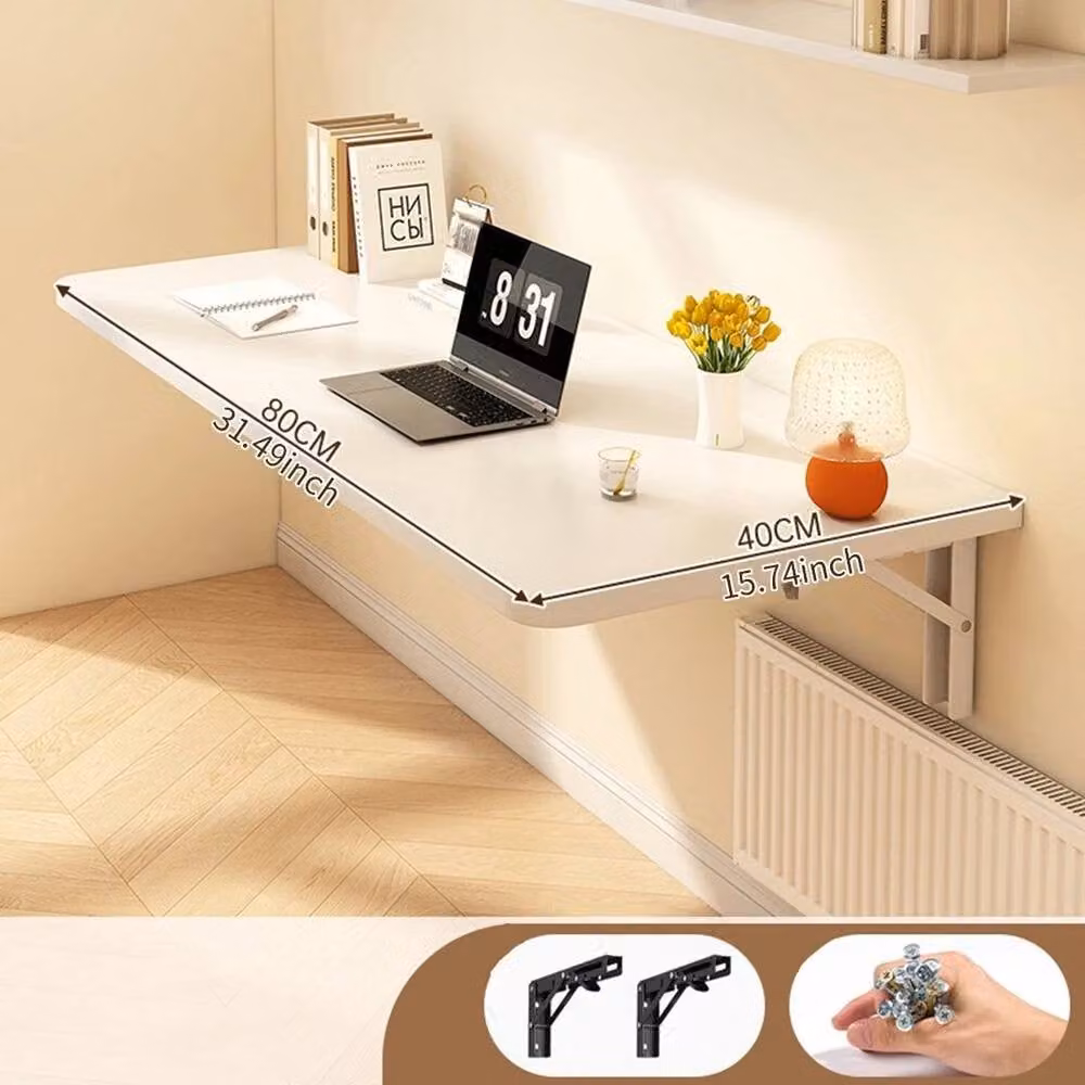 FLAVORA White Folding Wall Mounted Computer Desk, W: 80 cm, D: 40 cm
