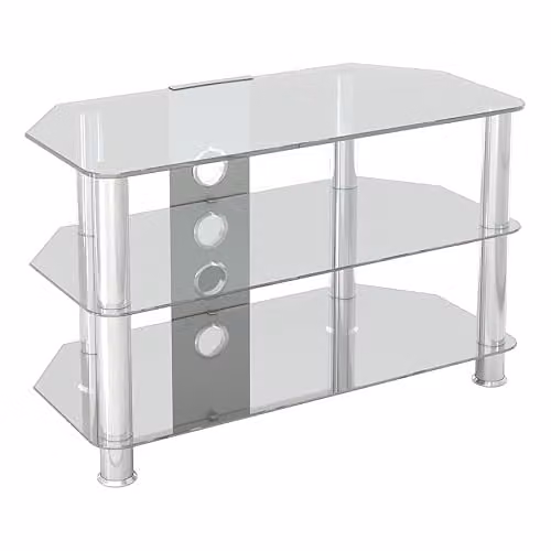 AVF Clear Glass Corner TV Stand with Silver Chrome Legs, 80 cm – 1
