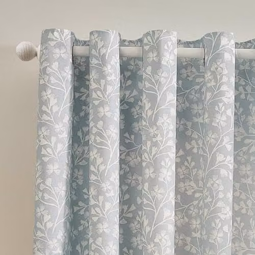 Catherine Lansfield Brooke Floral Lined Eyelet Curtains, Two Panels, Duck Egg Blue, Width: 168 cm, Drop: 229 cm