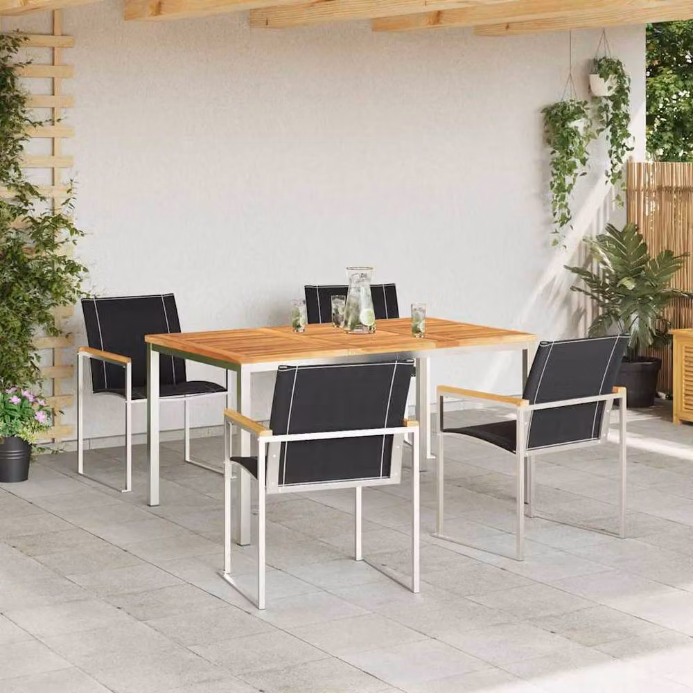 Berkfield Home Modern 5 Piece Garden Dining Set in Brown Solid Acacia Wood – 3