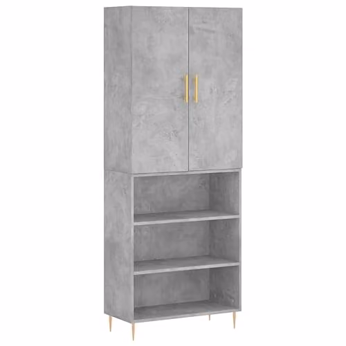 vidaXL Modern Highboard in Concrete Grey with Hinged Doors and Internal Shelves, W/D/H: 69.5 x 34.0 x 180.0 cm