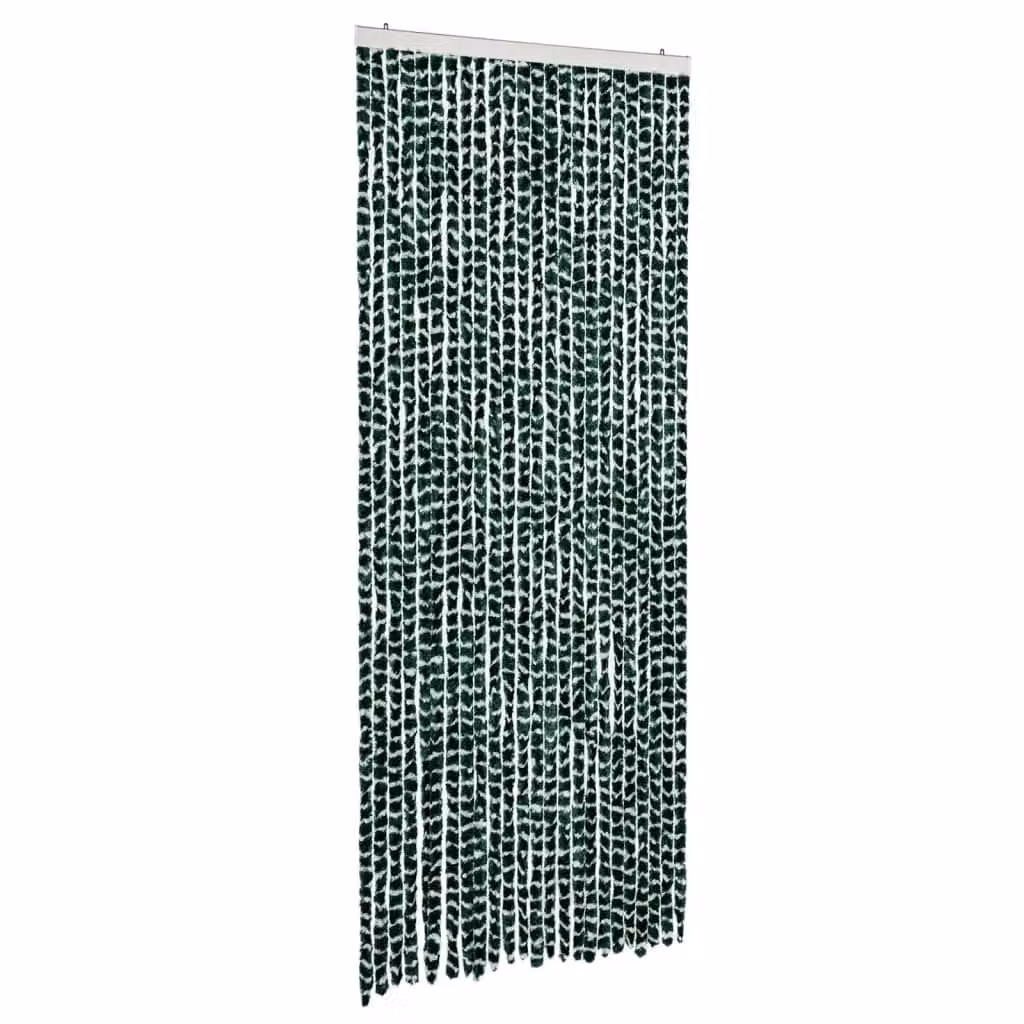 Berkfield Home Chenille Fly Curtain, Green and White Striped, W: 100 cm, H: 230 cm – 2