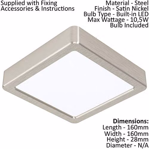 Loops Square Surface Mounted Wall and Ceiling Light, Silver, 160mm, 10.5W LED, 3000K Warm White