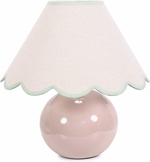 Bosco Stone Table Lamp with Green Scallop Fabric Shade