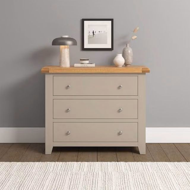 Seconique Windsor 3 Drawer Chest in Beige and Oak