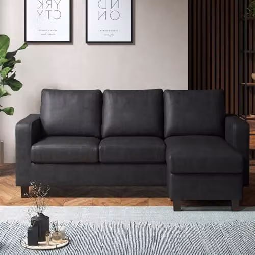 Furnishings For Less UK York 3 Seater Reversible L Shaped Corner Sofa in Black Faux Leather – 2