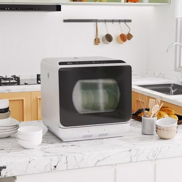 HOMCOM Countertop Dishwasher in Silver with 4 Place Settings and 6 Programs – 1