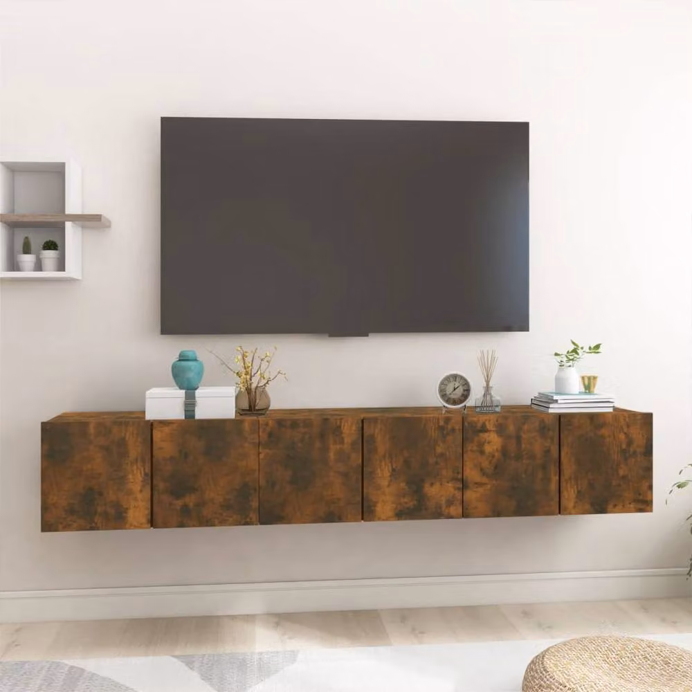 Berkfield Home Set of 3 Hanging TV Cabinets in Smoked Oak Brown, W/D/H: 60 x 30 x 30 cm – 2