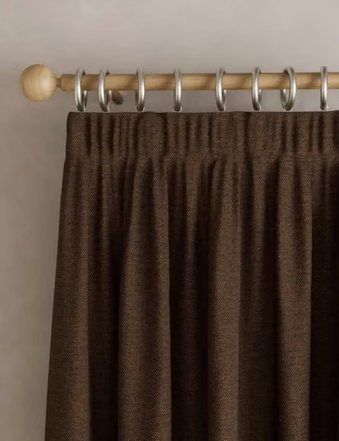 M&S Chocolate Brown Thermal Blackout Pencil Pleat Curtains