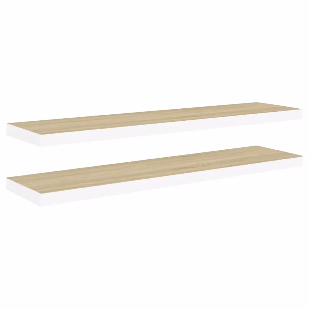 Berkfield Home Floating Wall Shelves, 2 Piece Set in Oak and White, W/D/H: 120 x 23.5 x 3.8 cm – 2
