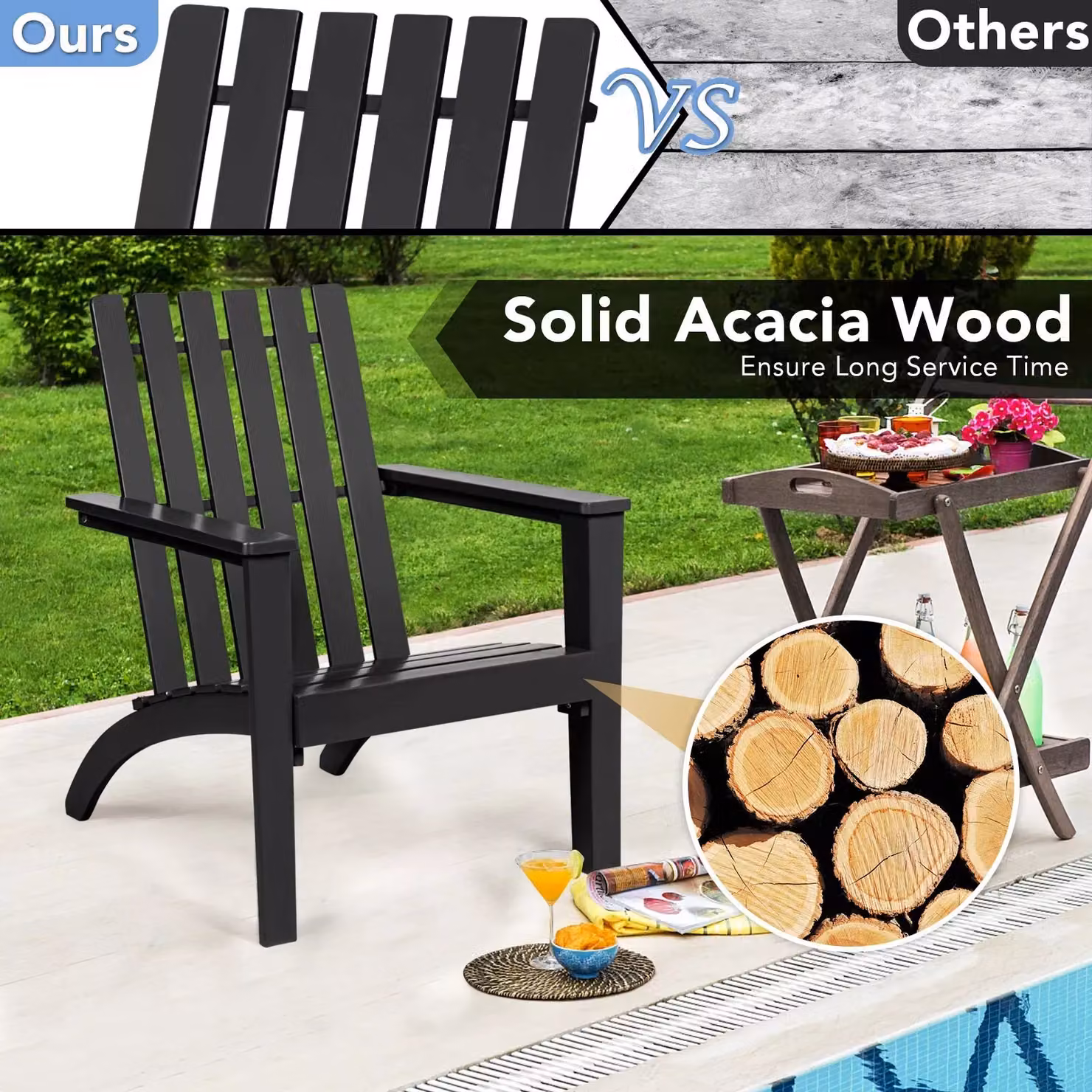 Costway Solid Acacia Wood Adirondack Chair in Black – 4