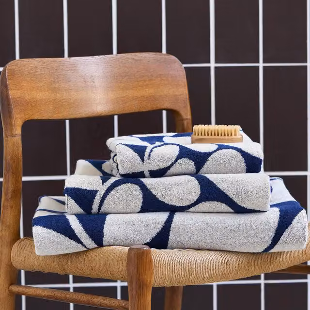 Orla Kiely Sycamore Stripe Cotton Towel in Dusk Blue