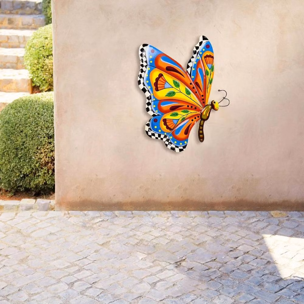 FLAVORA Multicolour Metal Butterfly Wall Art Garden Ornament W: 100 cm, H: 60 cm – 3