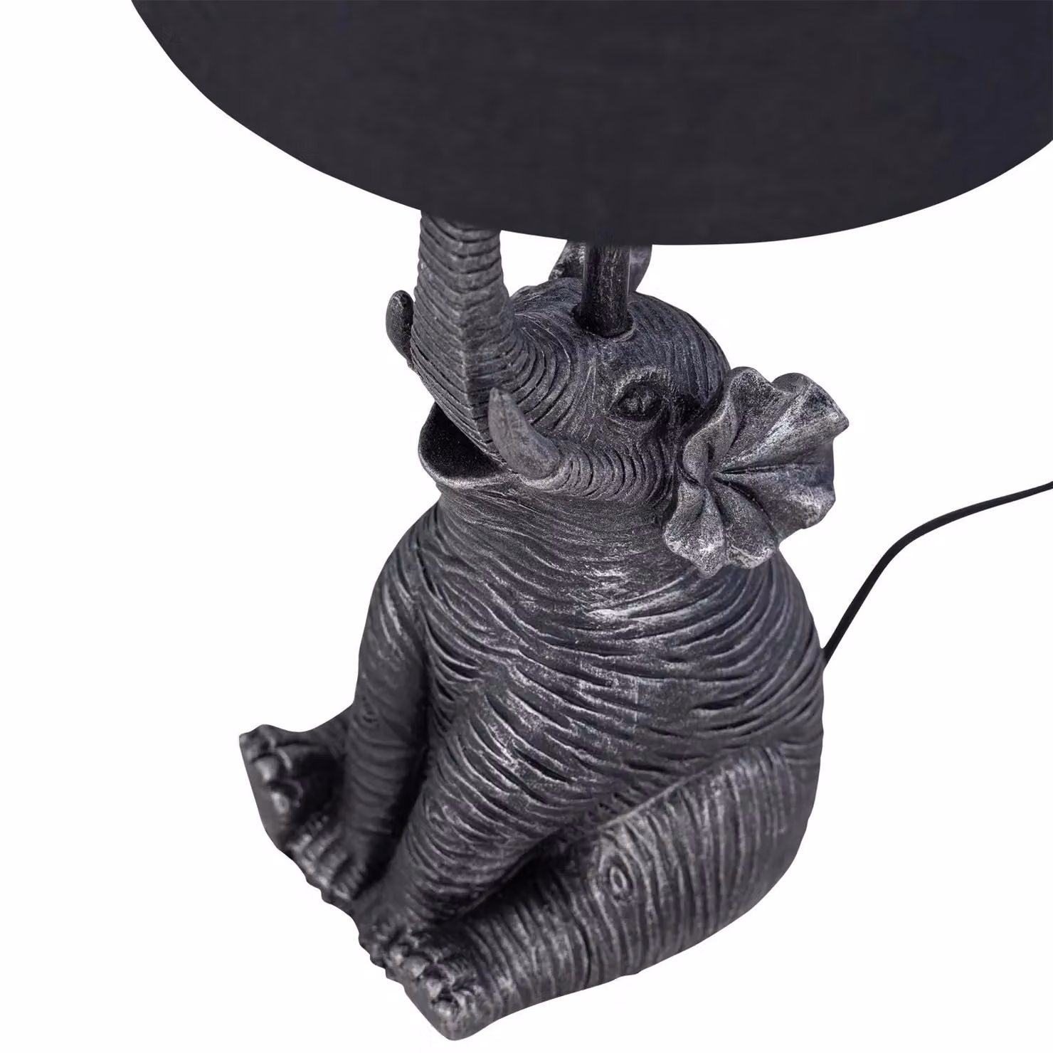 First Choice Lighting Set of 2 Elephant Black Resin Table Lamps with Black Fabric Shades H 45 cm x W 20 cm x D 20 cm – 4