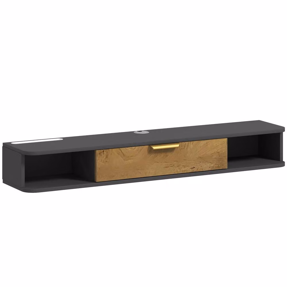 Wyld Haus Nova Wall Mounted Floating TV Stand with Media Storage, Anthracite Grey and Brown, W: 120 cm, D: 24 cm, H: 16 cm – 2