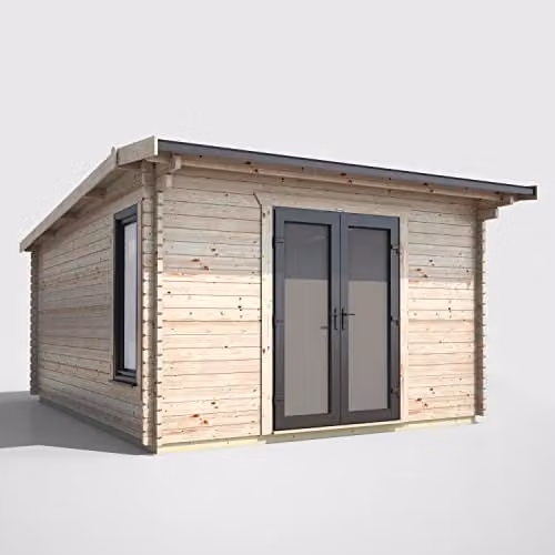 Powersheds Premium Apex Log Cabin with Double Doors, EPDM Rubber Roofing and Toughened Glass Windows in Anthracite or Brown – 1