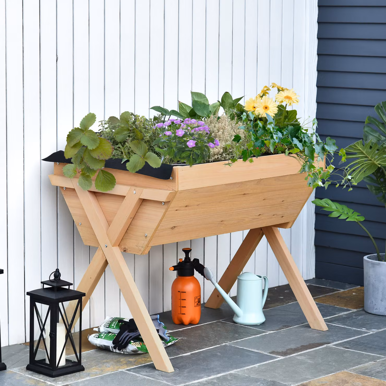 Outsunny Wooden Raised Planter Boxes with Liner in Brown for Vegetables and Flowers – 2
