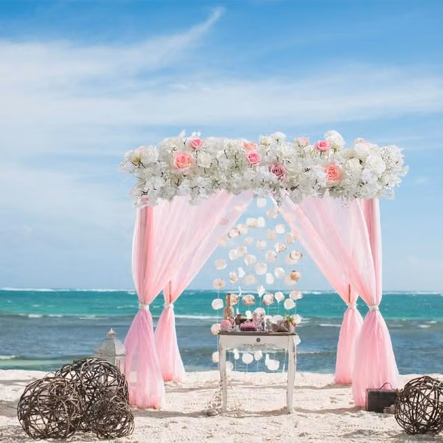 Livingandhome 88 Piece Cherry Blossom and Rose Floral Tabletop Arrangement for Weddings and Anniversaries in White and Pink