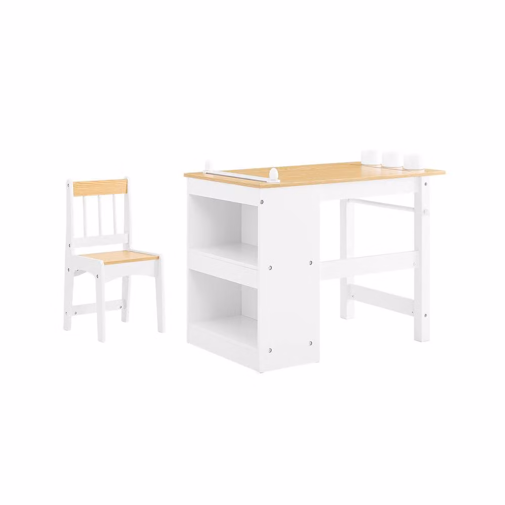 SoBuy Children's Activity Desk and Chair Set with Shelves in White – 2