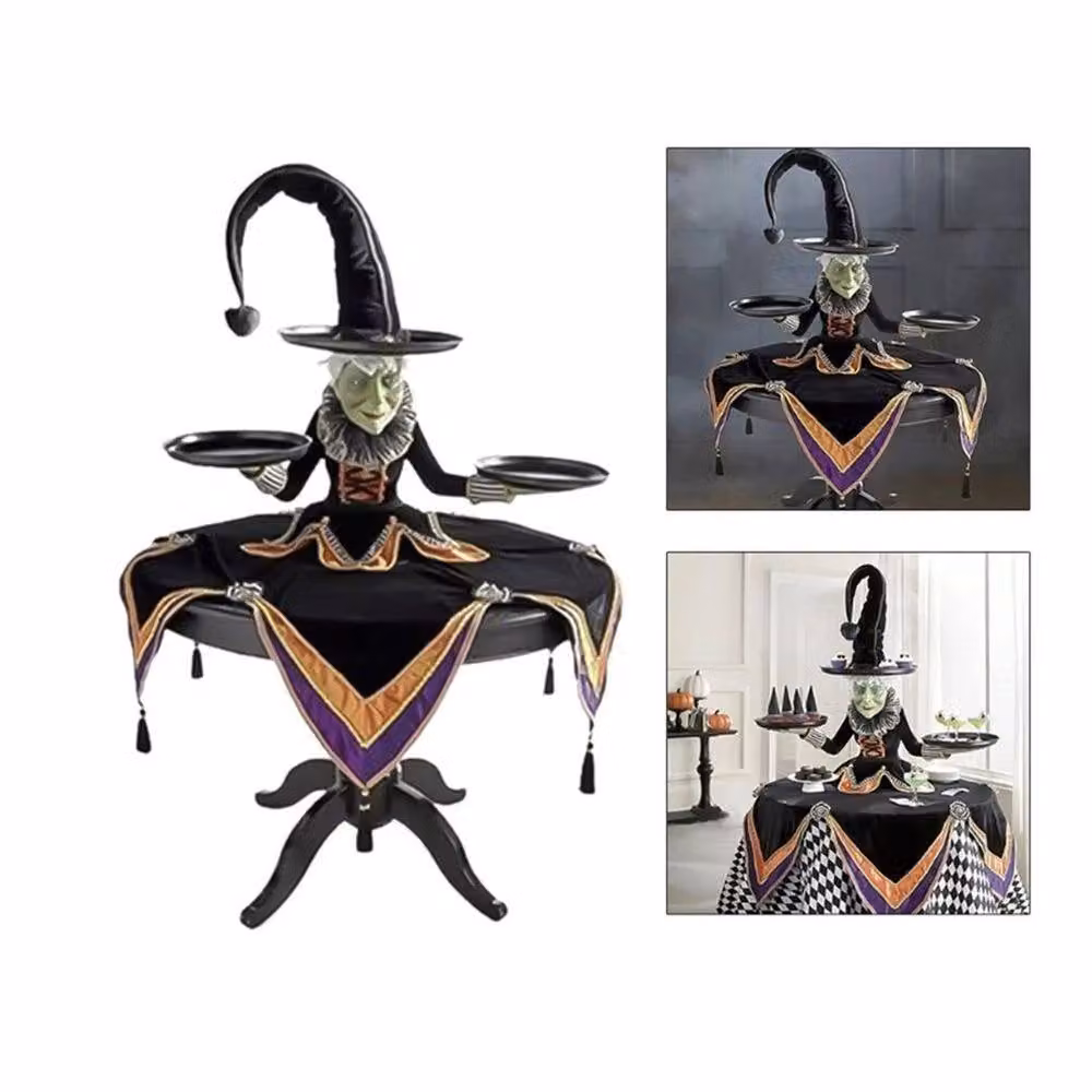 SPETLEK Halloween Witch Harlequin Tabletop Server in Black, Orange, Green and Purple, Diameter: 18 cm – 5