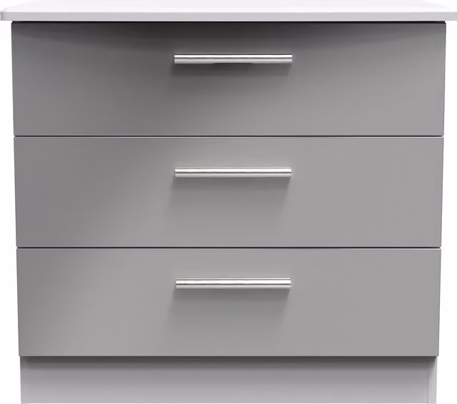Knightsbridge Ready Assembled 3 Drawer Chest in Grey Gloss