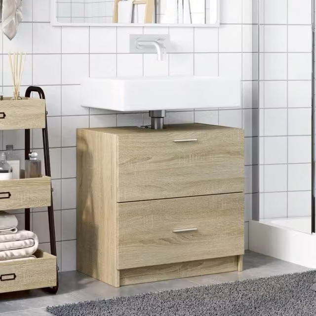 Berkfield Home Sonoma Oak Bathroom Sink Cabinet in Beige, W/D/H: 59 x 37 x 59 cm