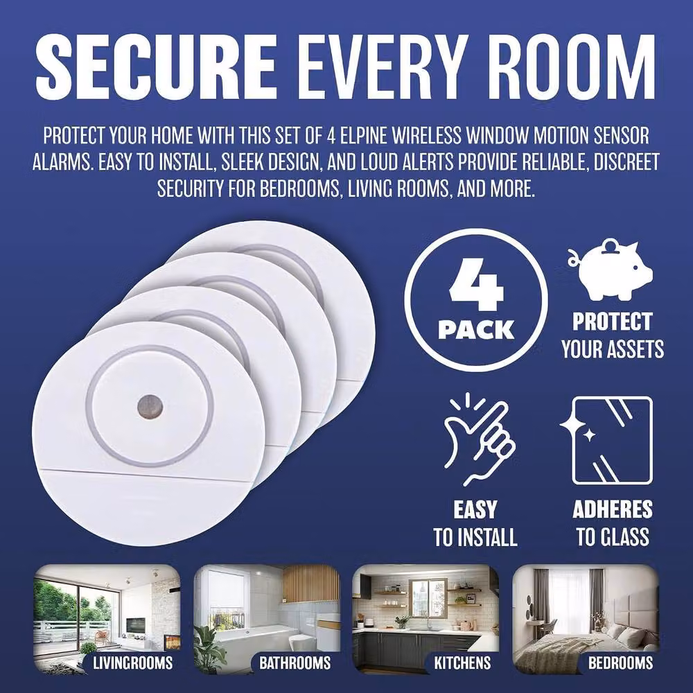 Elpine Set of 4 White Motion Sensor Alarms with Loud Sirens – 3