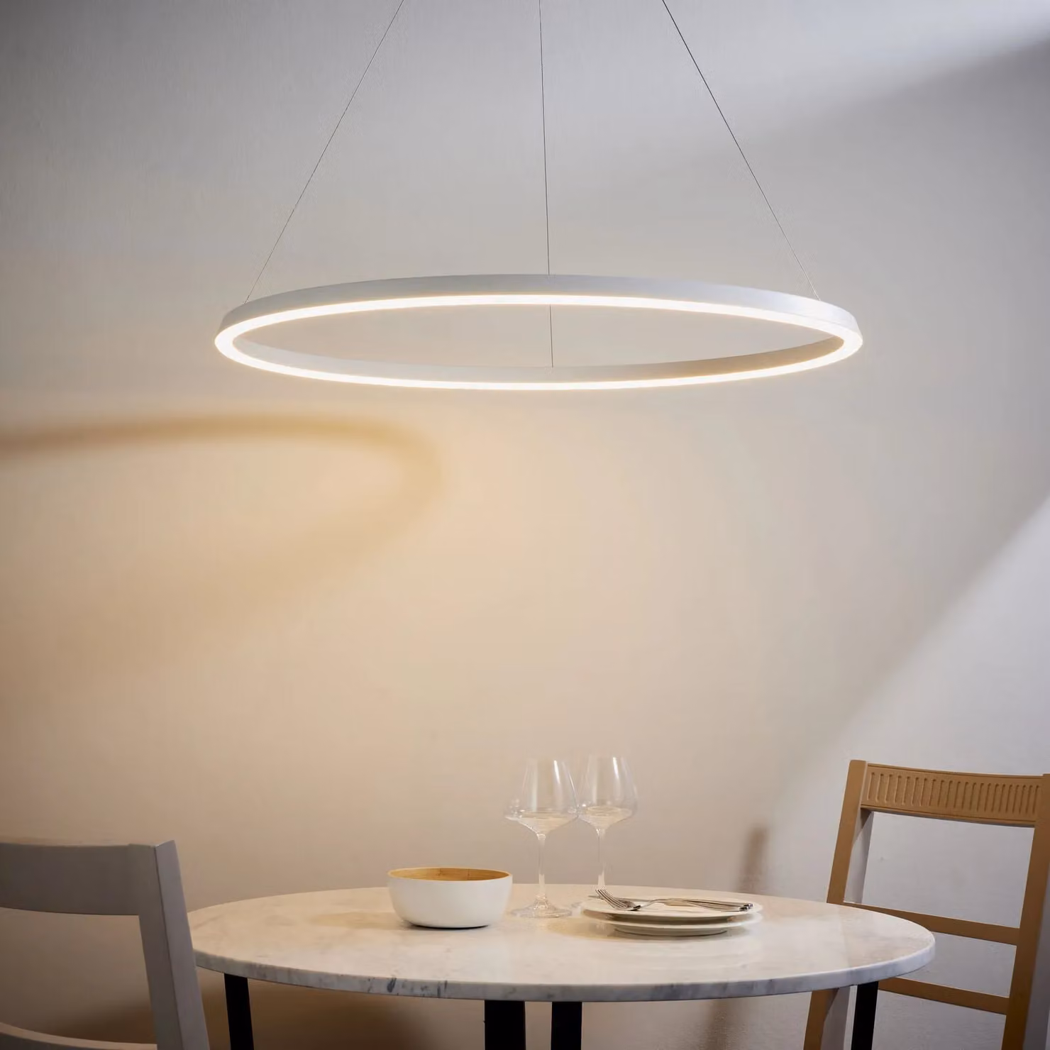 Loops LED Ceiling Pendant Light in Matt White and White Silicone with Height Adjustment – 2