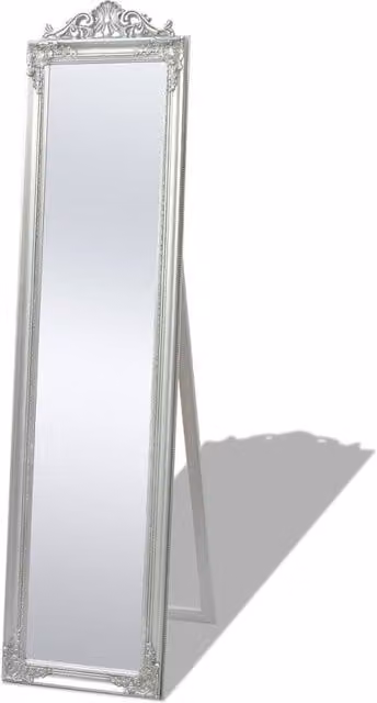 Berkfield Home Baroque Style Free-Standing Rectangular Mirror in Silver, H 160 cm x W 40 cm x D 40 cm