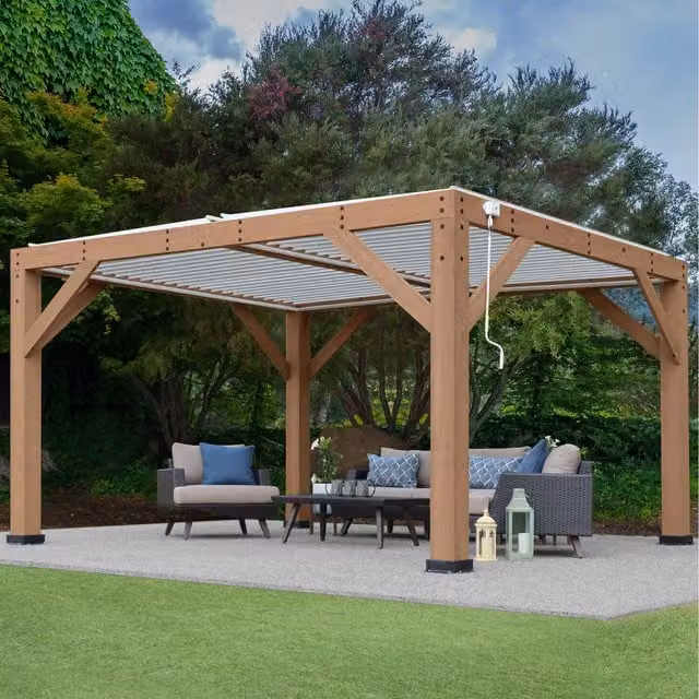 Yardistry Direct UK Meridian Wood Room with Louvered Roof in Mocha Brown
