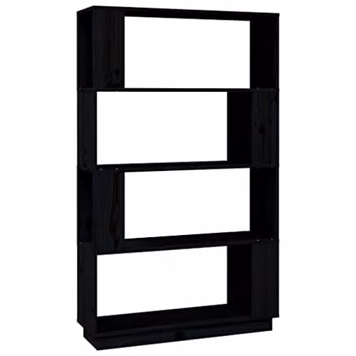 vidaXL Black Solid Wood Pine Book Cabinet and Room Divider, W/D/H: 80 x 25 x 132 cm