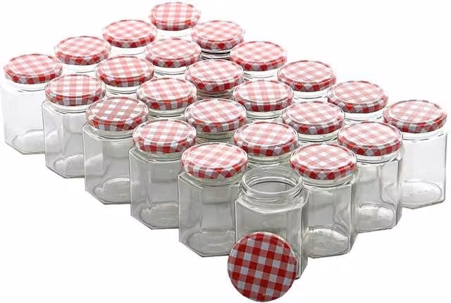 Nestlune Set of 24 Wide Mouth Glass Jam Jars with Screw Lids, 250 ml, Clear