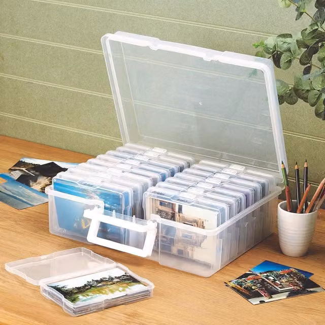 Mysmartbuy.com Jumbo Photo Storage Box Set with 16 Inner Cases, Clear and White Plastic
