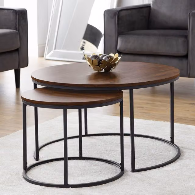 Julian Bowen Bellini Round Nest of 2 Coffee Tables in Walnut and Black – 2