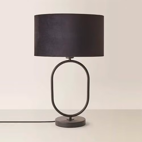 ValueLights Antonia Black Velvet Oval Drum Lamp Shade, W: 43.0 cm, D: 25.0 cm, H: 25.0 cm