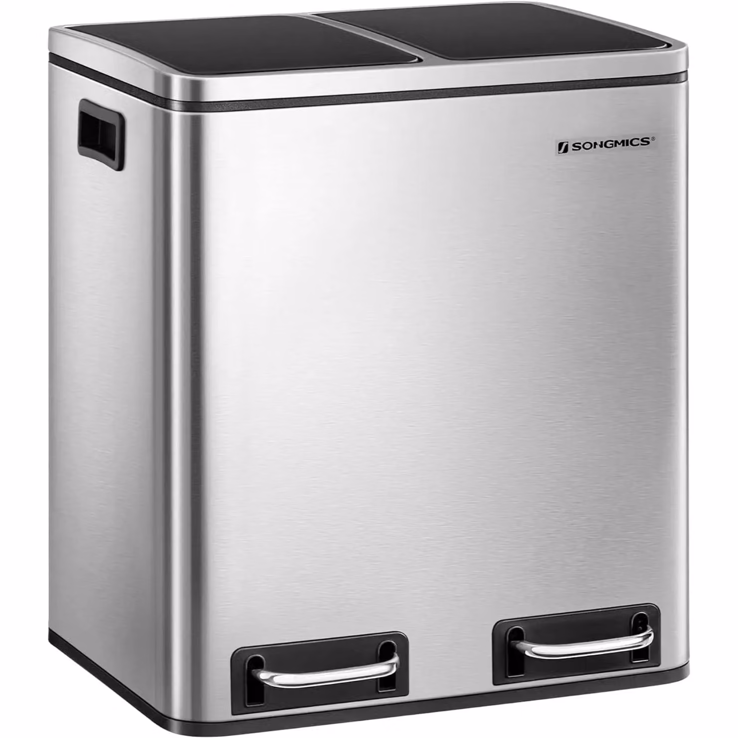 SONGMICS Double Kitchen Bin with Soft Close Pedal and Removable Inner Buckets, Silver Steel – 5