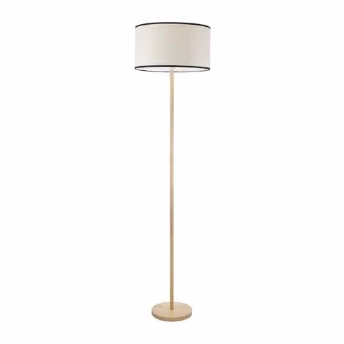ValueLights Tripod Floor Lamp with Black Trim Drum Shade and Included LED Bulb, Wood and Black Finish, H 180 cm x W 45 cm x D 45 cm