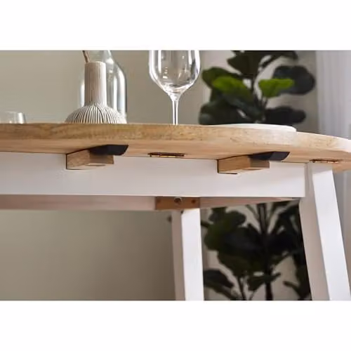 Julian Bowen Linwood Round Drop Leaf Dining Table in White and Natural Wood, W/D/H: 90 x 55 x 75.5 cm – 4