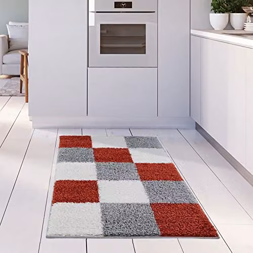 THE RUGS Modern Checked High Pile Shaggy Area Rug in Grey and Multicolour, W/D/H: 110 x 60 x 3 cm – 2
