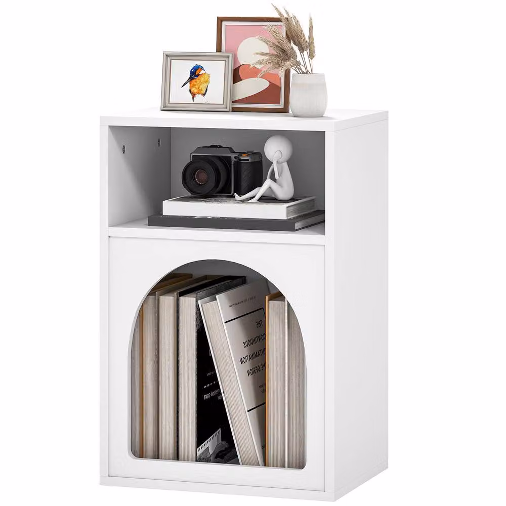 STILVORA Modern White Lacquered Bedside Table with 2 Open Compartments – 2