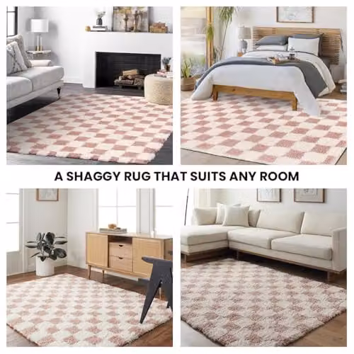 Livabliss Mabini Shaggy Berber Rug in Cream and Dusty Pink, W: 130 cm, D: 170 cm – 4