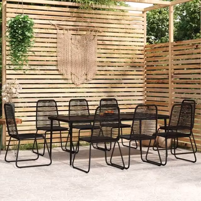Berkfield Home 9 Piece Modern Black Garden Dining Set with Glass and Rattan – 1
