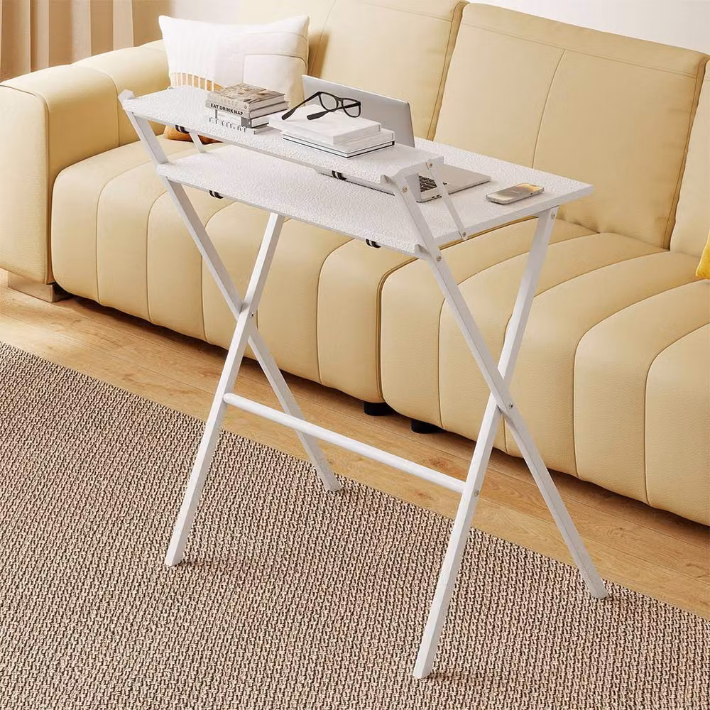 Levede Foldable Computer Desk with Monitor Shelf in White – 2