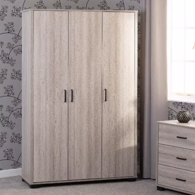 Seconique Modern 3 Door Wardrobe in Mixed Brown, Black and Beige with Internal Shelves and Hanging Rod