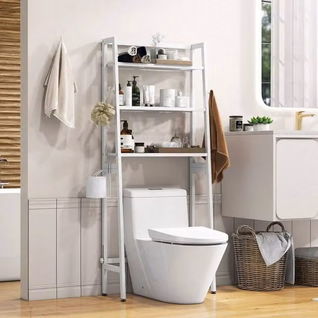 SPETLEK 3-Tier Over The Toilet Storage Shelf, White Freestanding Metal Standing Rack
