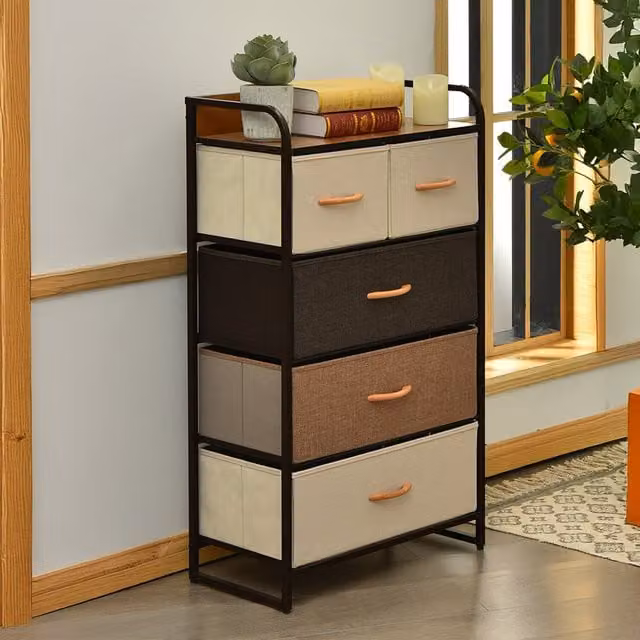Costway Modern Brown Drawer Dresser and Vertical Storage Tower Organizer Unit