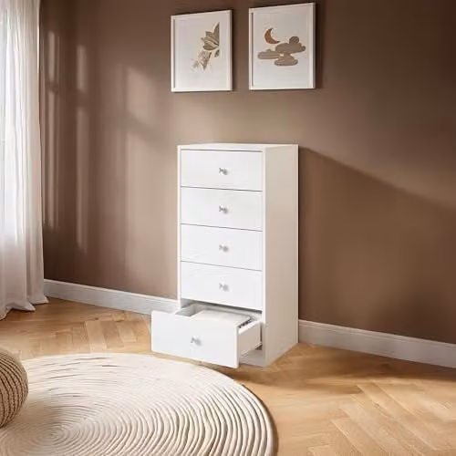 Flair Wizard 5 Drawer Chest of Drawers in White and Grey Glossy Finish
