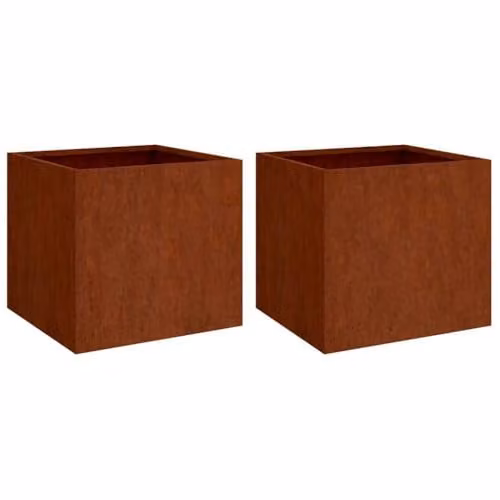vidaXL 2-piece Corten Steel Planter Tub Set, Brown, W: 49 cm, D: 47 cm, H: 46 cm – 1