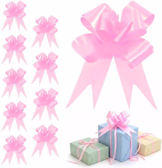 Shatchi 10pcs Light Pink Pull Bows for Gift Wrapping, Hampers and Party Decor, 3cm – 1